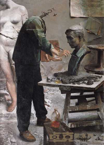 徐芒耀 1993年作 雕塑工作室系列之三—上色 140×100cm